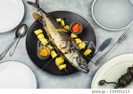 Tropical Grilled Mackerel Dish Tropical Grilled Mackerel Dish 134501213
