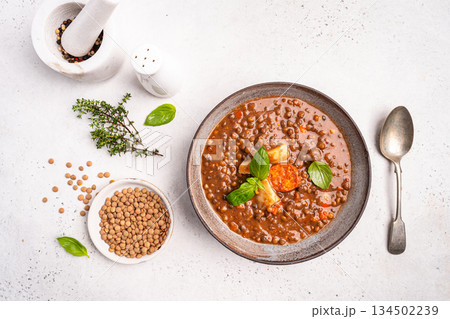 Traditional Spanish dish of lentil Traditional Spanish dish of lentil 134502239