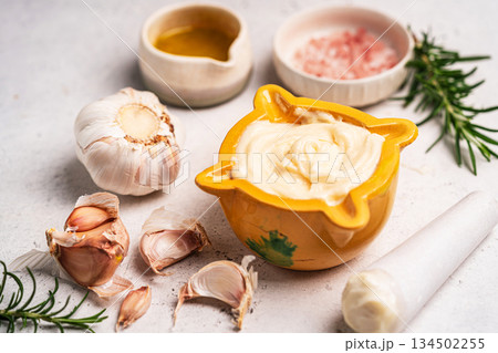 Homemade aioli or allioli garlic sauce Homemade aioli or allioli garlic sauce 134502255