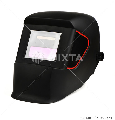 Black auto-darkening welding helmet isolated on white background 134502674