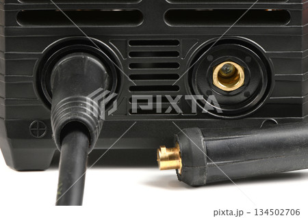 Welding machine rear panel with cable connections and sockets Welding machine rear panel with cable connections and sockets 134502706