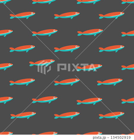 Sardines, small fish, seascape, seamless pattern on gray background. Design for posters, stickers, package, recipe book. Sardines, small fish, seascape, seamless pattern on gray background. Design for posters, stickers, package, recipe book. 134502919