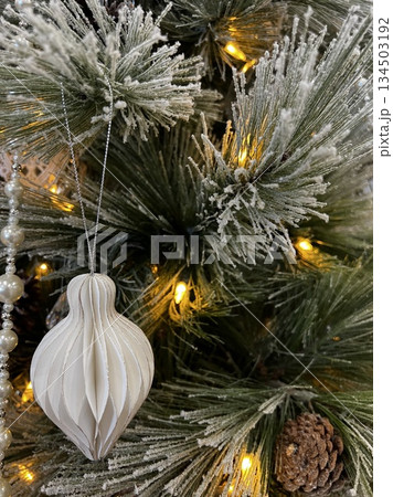 クリスマスツリーに飾られたきれいなオーナメントとライト 134503192