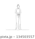 Hand-drawn woman in halter neck gown. Manual vector with editable paths. Luxury fashion sketch. 134503557
