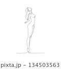 Hand-drawn woman side profile silhouette. Manual vector with editable paths. Simple elegant line art. 134503563