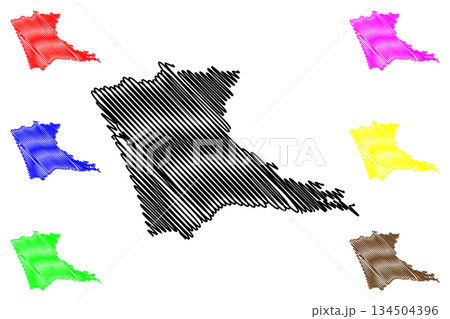 Thrissur district (Kerala State, Republic of India) map vector illustration, scribble sketch Trichur map 134504396