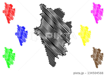 Uttara Kannada district (Karnataka State, Republic of India, Belgaum Division) map vector illustration, scribble sketch North Canara map Uttara Kannada district (Karnataka State, Republic of India, Belgaum Division) map vector illustration, scribble sketch North Canara map 134504588