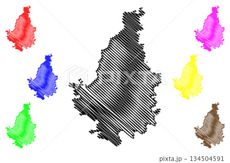 Vadodara district (Gujarat State, Republic of India) map vector illustration, scribble sketch Baroda map 134504591