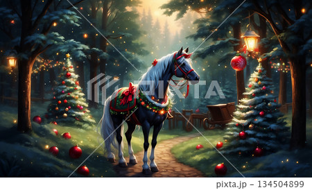 クリスマスと馬　AI生成素材 134504899