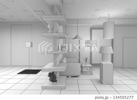 interior, exhibition hall, 3D illustration interior, exhibition hall, 3D illustration 134505277