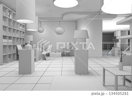 interior, exhibition hall, 3D illustration 134505281