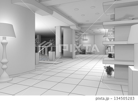 interior, exhibition hall, 3D illustration interior, exhibition hall, 3D illustration 134505283