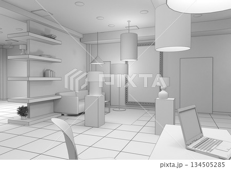 interior, exhibition hall, 3D illustration 134505285
