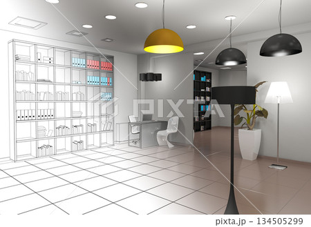 interior, exhibition hall, 3D illustration 134505299