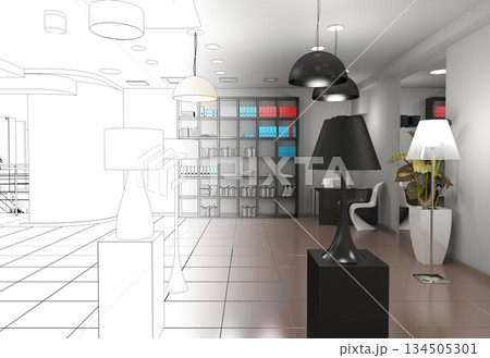 interior, exhibition hall, 3D illustration interior, exhibition hall, 3D illustration 134505301
