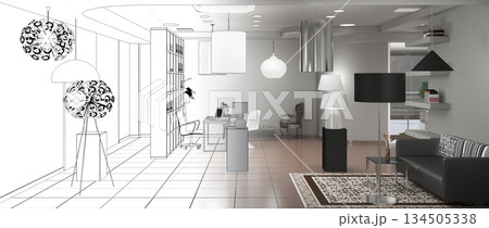 interior, exhibition hall, 3D illustration interior, exhibition hall, 3D illustration 134505338