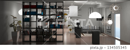 interior, exhibition hall, 3D illustration interior, exhibition hall, 3D illustration 134505345