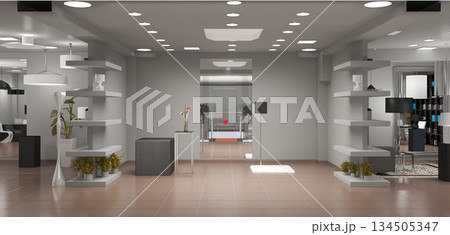 interior, exhibition hall, 3D illustration interior, exhibition hall, 3D illustration 134505347