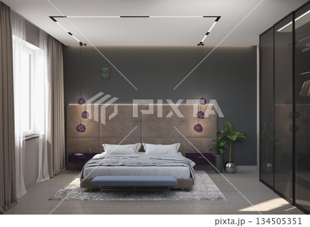 bedroom, interior visualization, 3D illustration bedroom, interior visualization, 3D illustration 134505351