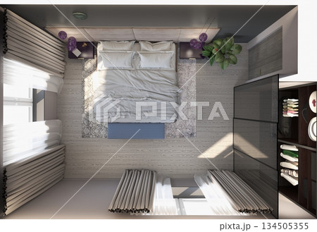 bedroom, interior visualization, 3D illustration bedroom, interior visualization, 3D illustration 134505355