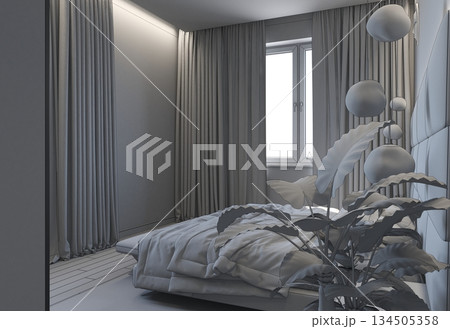 bedroom, interior visualization, 3D illustration 134505358