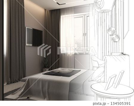 bedroom, interior visualization, 3D illustration bedroom, interior visualization, 3D illustration 134505391