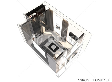 bedroom, interior visualization, 3D illustration bedroom, interior visualization, 3D illustration 134505404