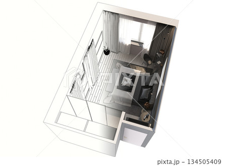 bedroom, interior visualization, 3D illustration bedroom, interior visualization, 3D illustration 134505409