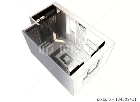 bedroom, interior visualization, 3D illustration bedroom, interior visualization, 3D illustration 134505411