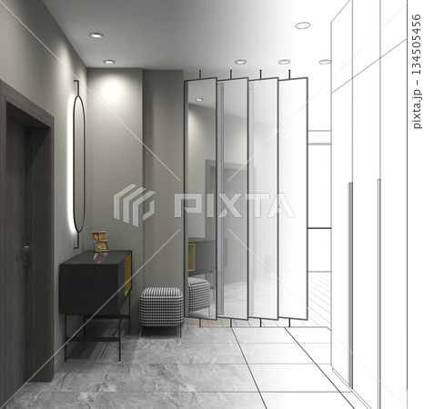 residential interior visualization, 3D illustration, cg residential interior visualization, 3D illustration, cg 134505456