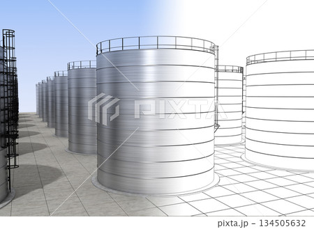 oil refinery, chemical production, waste processing plant, exterior visualization, 3D illustration, cg oil refinery, chemical production, waste processing plant, exterior visualization, 3D illustration, cg 134505632