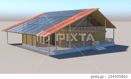 exterior of a country house, cottage, visualization, 3D illustration 134505662