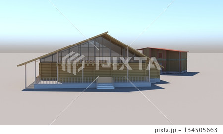 exterior of a country house, cottage, visualization, 3D illustration exterior of a country house, cottage, visualization, 3D illustration 134505663