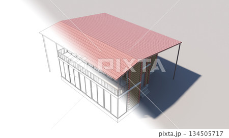 exterior of a country house, cottage, visualization, 3D illustration 134505717