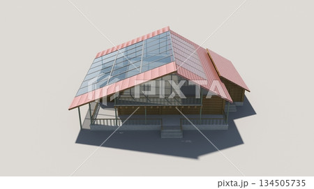 exterior of a country house, cottage, visualization, 3D illustration 134505735