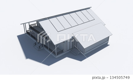 exterior of a country house, cottage, visualization, 3D illustration 134505749