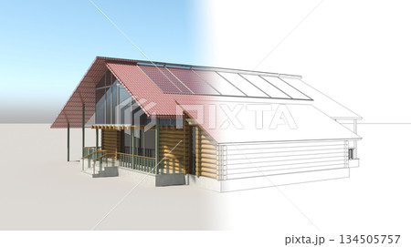 exterior of a country house, cottage, visualization, 3D illustration exterior of a country house, cottage, visualization, 3D illustration 134505757