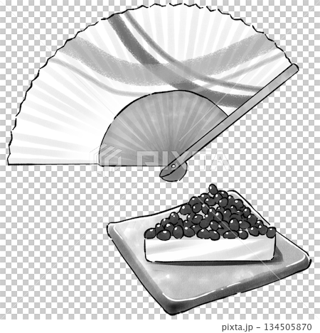 扇子と水無月_モノクロ 134505870