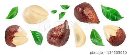 Salak snake fruit isolated on white background with full depth of field. Top view. Flat lay. 134505950