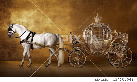 金運アップを感じさせる白馬と黄金の馬車ビジュアル 年賀や干支素材、祝賀デザインに最適な華やかで縁 金運アップを感じさせる白馬と黄金の馬車ビジュアル 年賀や干支素材、祝賀デザインに最適な華やかで縁 134506042