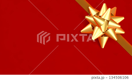 Golden Gift Bow on Red Background Representing Celebration and Luxury Concept 3d render. Golden Gift Bow on Red Background Representing Celebration and Luxury Concept 3d render. 134506106