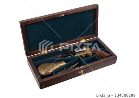 Old west revolver in green velvet lined box Old west revolver in green velvet lined box 134506199