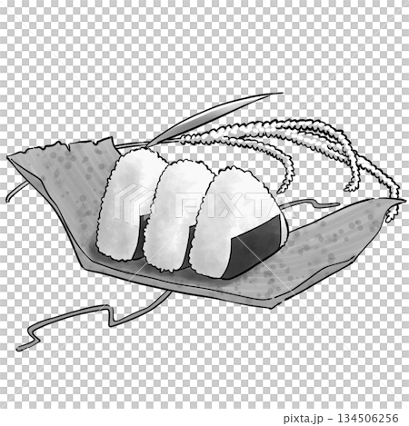 稲穂とおにぎり_モノクロ 134506256