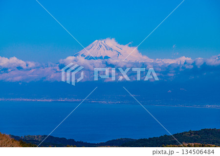 【静岡県】降雪した伊豆達磨山高原から望む富士山 134506484