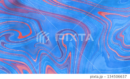 ブルーとレッドが流動的に混ざり合うマーブル調抽象背景3素材 134506637