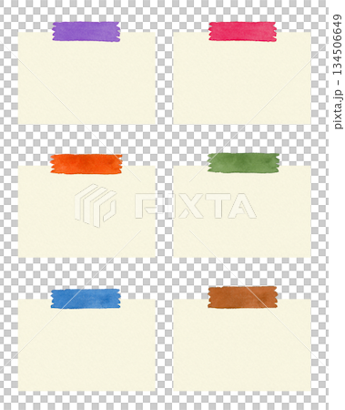 アナログ水彩のマスキングテープで貼られた紙のメモ 134506649