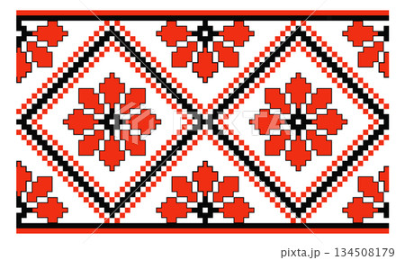 Red Black Pixel Floral Folk Ukrainian Ornament Red Black Pixel Floral Folk Ukrainian Ornament 134508179
