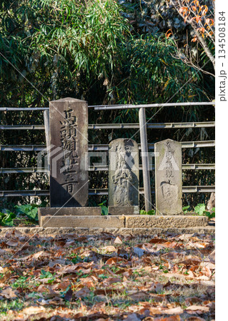 落ち葉と石塔 134508184