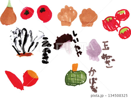 かわいい手描きの野菜イラストセット かわいい手描きの野菜イラストセット 134508325