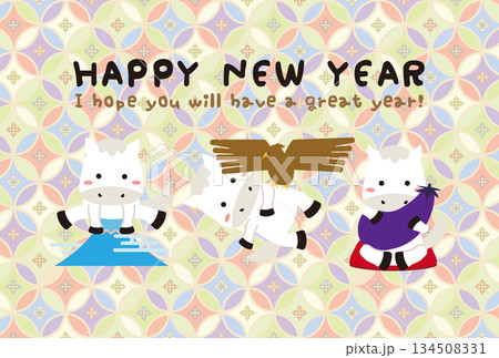 2026年賀状　カラフル和柄　白馬　初夢 134508331